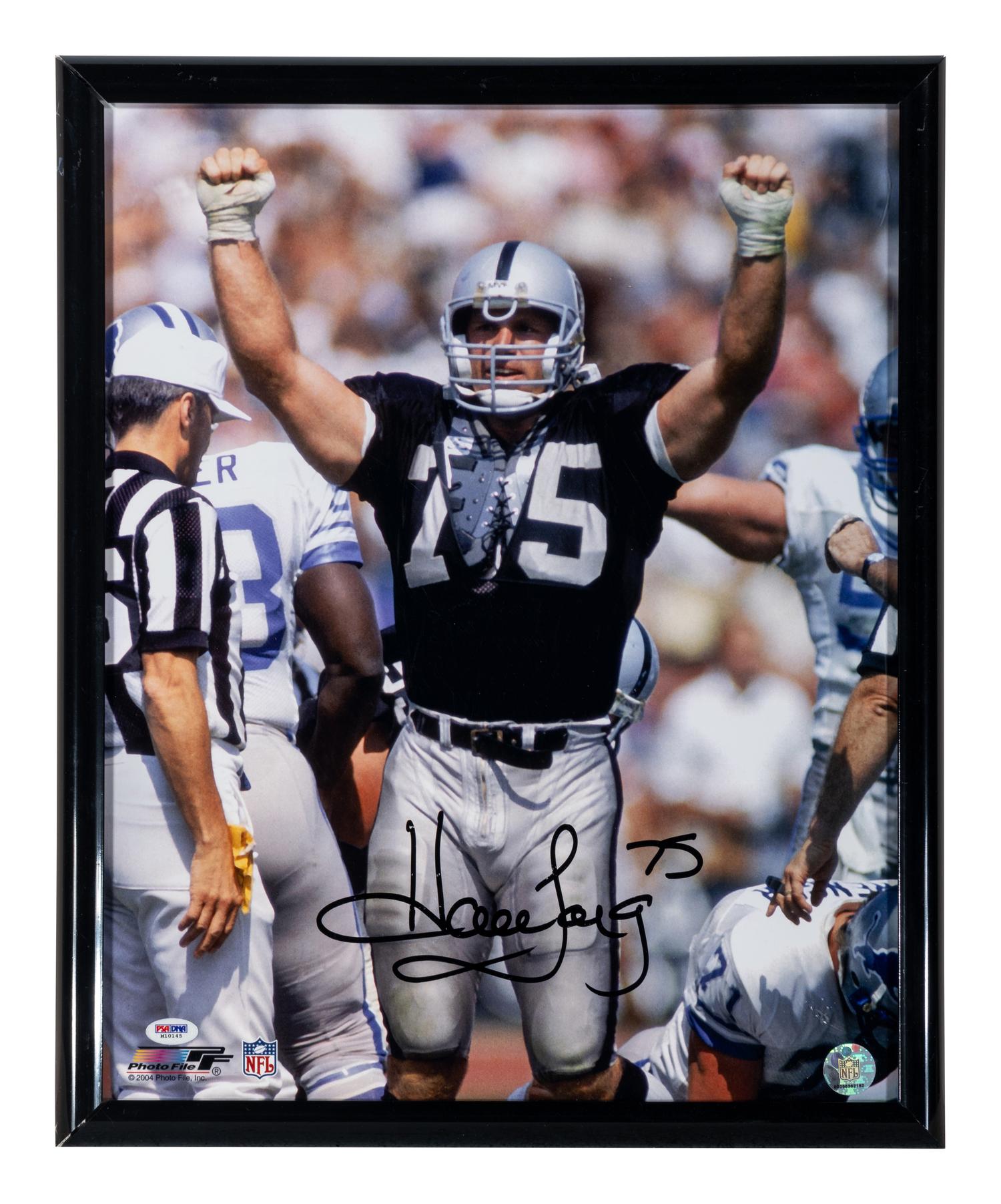 A Group of Howie Long Signed Autograph Items Featuring a Game Model Raiders Jersey