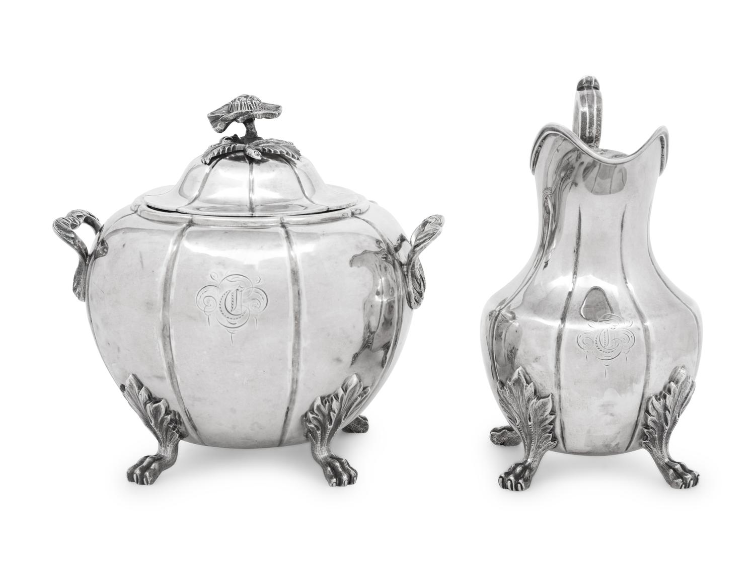 An American Coin Silver Creamer and Covered Sugar Set