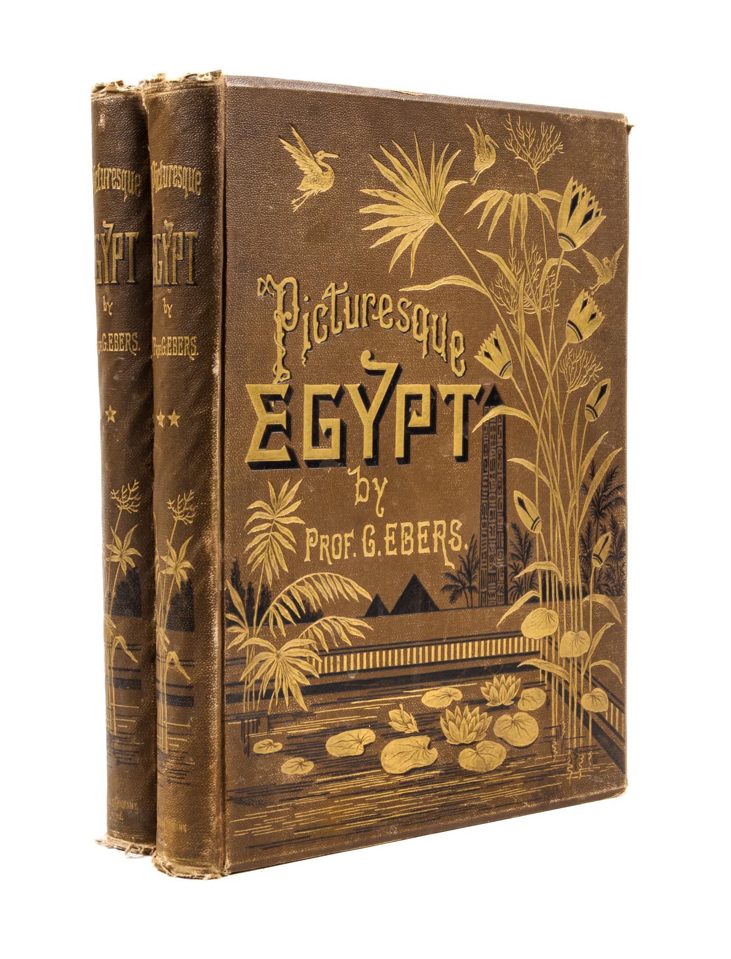(MIDDLE EAST) EBERS, G. Egypt: Descriptive, Historical, and Picturesque. London, Paris, NY, 1884. 2 vols. First English ed.