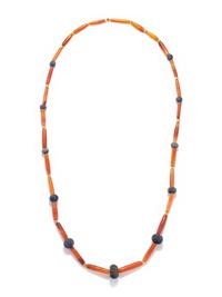 A Sumerian Lapis Lazuli, Carnelian, and Gold Bead Necklace