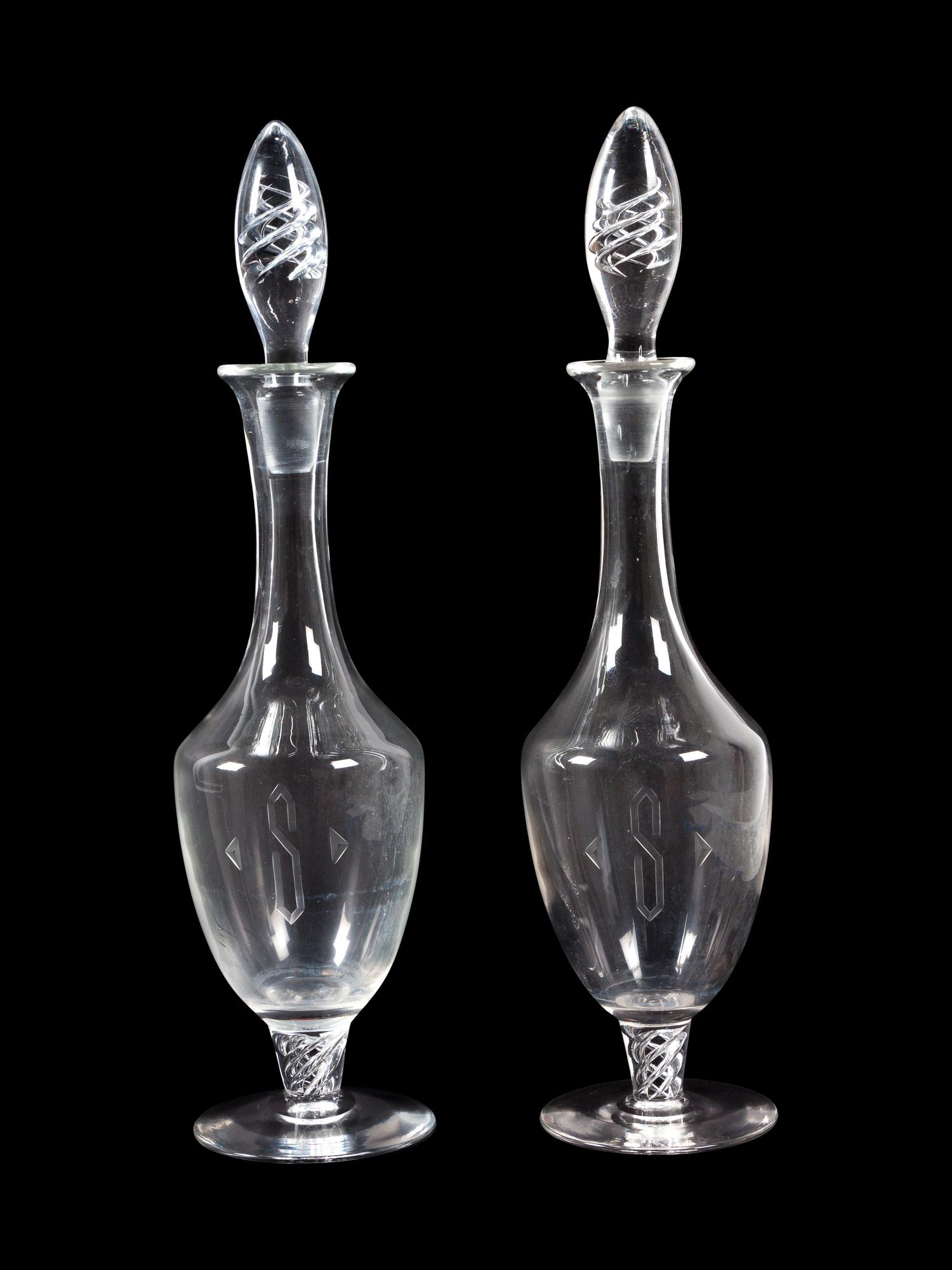 A Pair of Blown Glass Decanters