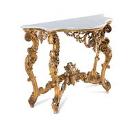 An Italian Rococo Giltwood Marble-Top Console Table