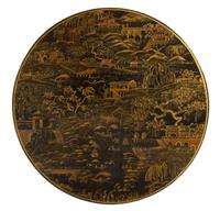 A Neoclassical Style Gilt Bronze and Lacquered Side Table Height 37 x diameter of top 26 1/2 inches. — 20TH CENTURY