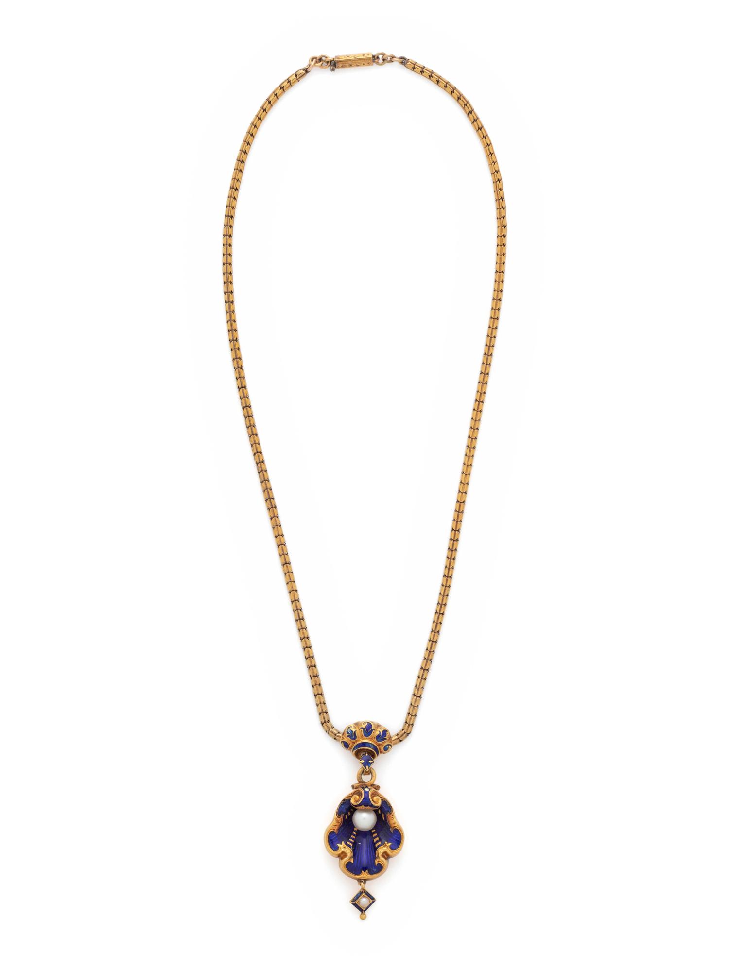 GEORGIAN, ENAMEL, PEARL AND DIAMOND SET