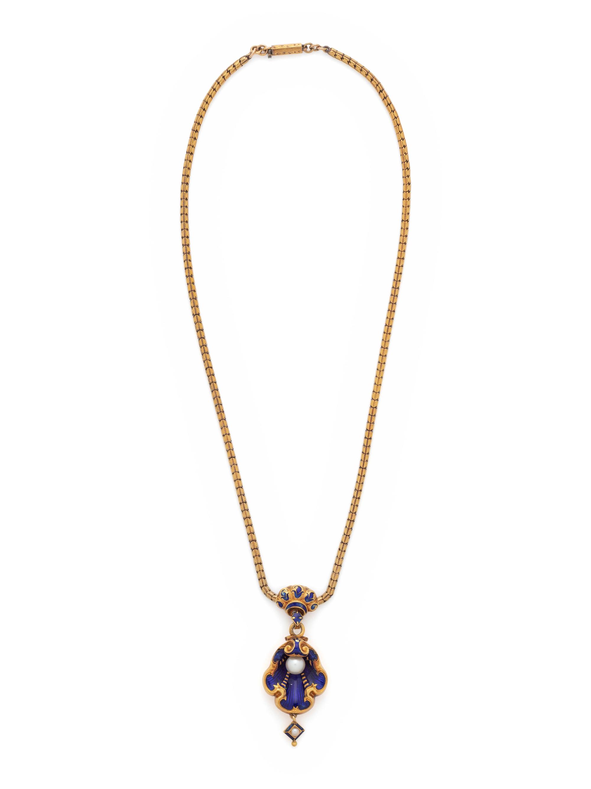 GEORGIAN, ENAMEL, PEARL AND DIAMOND SET