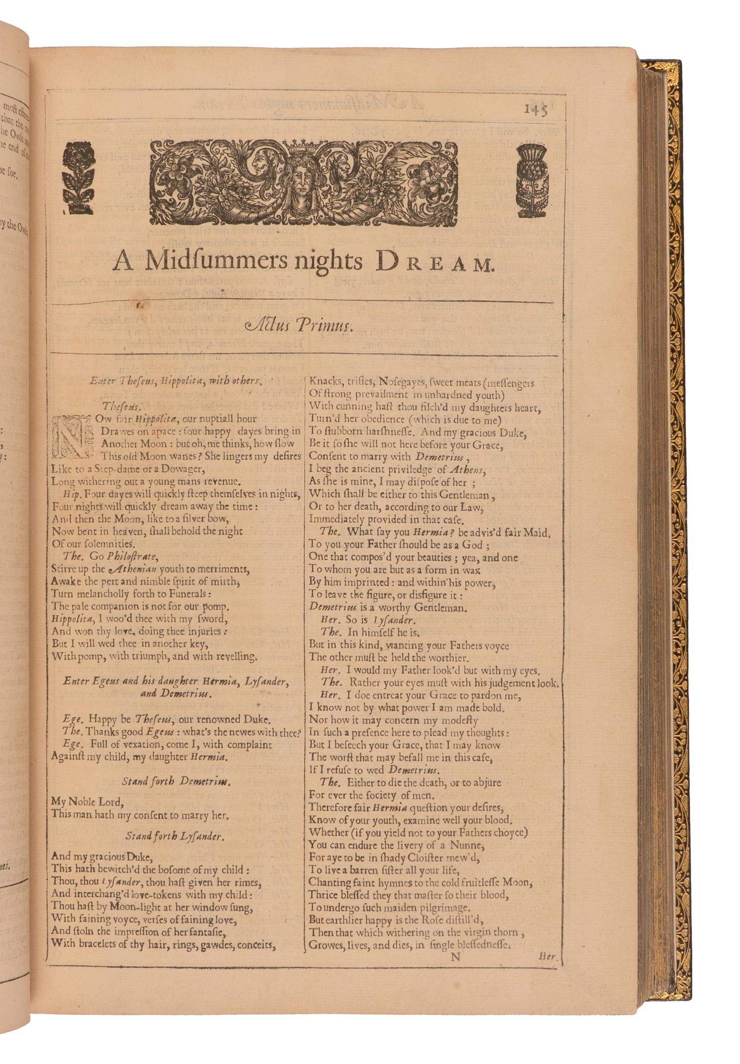 SHAKESPEARE, William (1564-1616). Mr. William Shakespeares Comedies, Histories, and Tragedies . Published according to the true Original Copies. The Third Impression . [London: Printed for Philip Chetwinde, 1663].