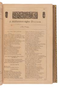 SHAKESPEARE, William (1564-1616). Mr. William Shakespeares Comedies, Histories, and Tragedies . Published according to the true Original Copies. The Third Impression . [London: Printed for Philip Chetwinde, 1663].