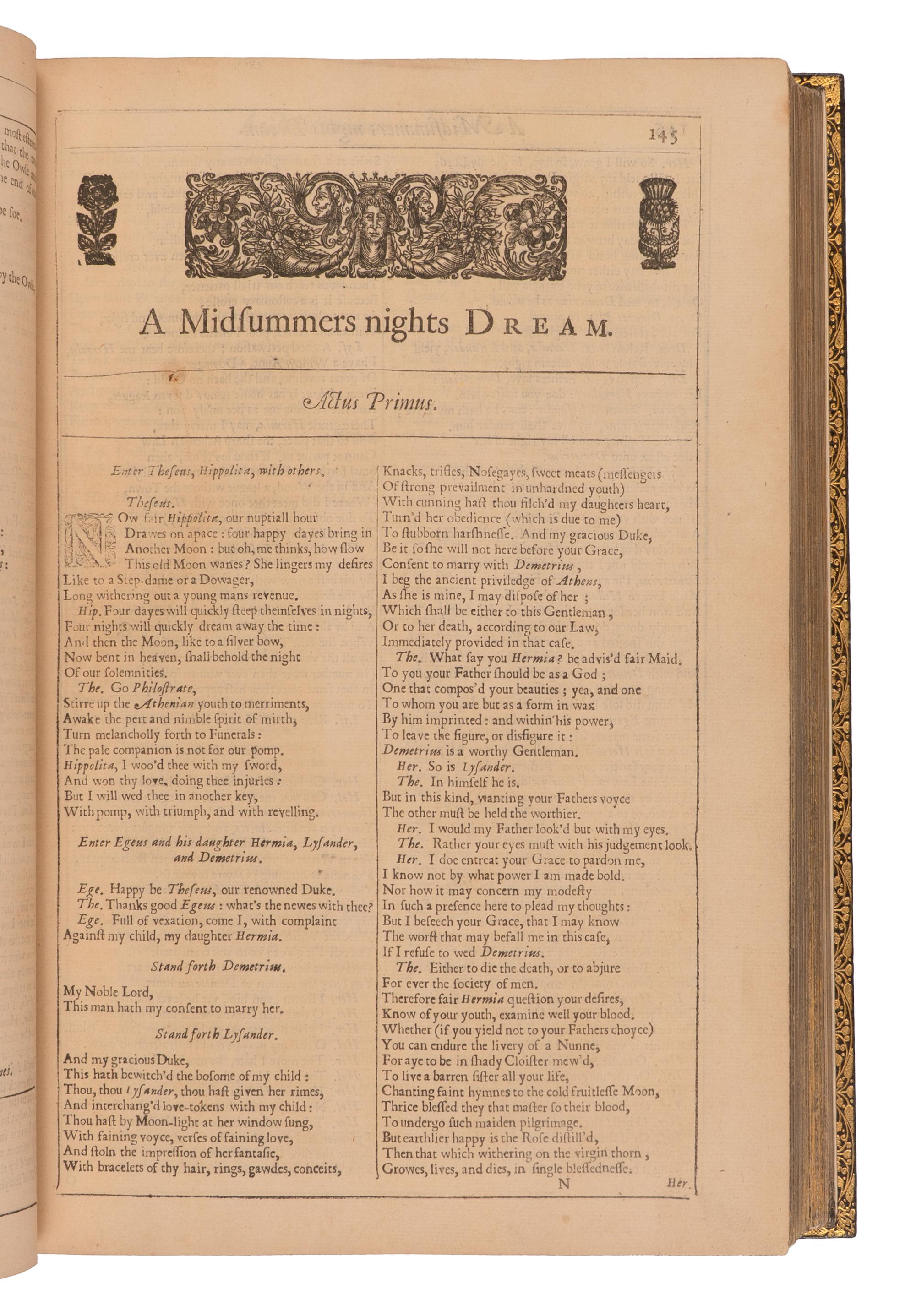 SHAKESPEARE, William (1564-1616). Mr. William Shakespeares Comedies, Histories, and Tragedies . Published according to the true Original Copies. The Third Impression . [London: Printed for Philip Chetwinde, 1663].