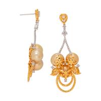 CULTURED GOLDEN SOUTH SEA PEARL AND DIAMOND EARRINGS