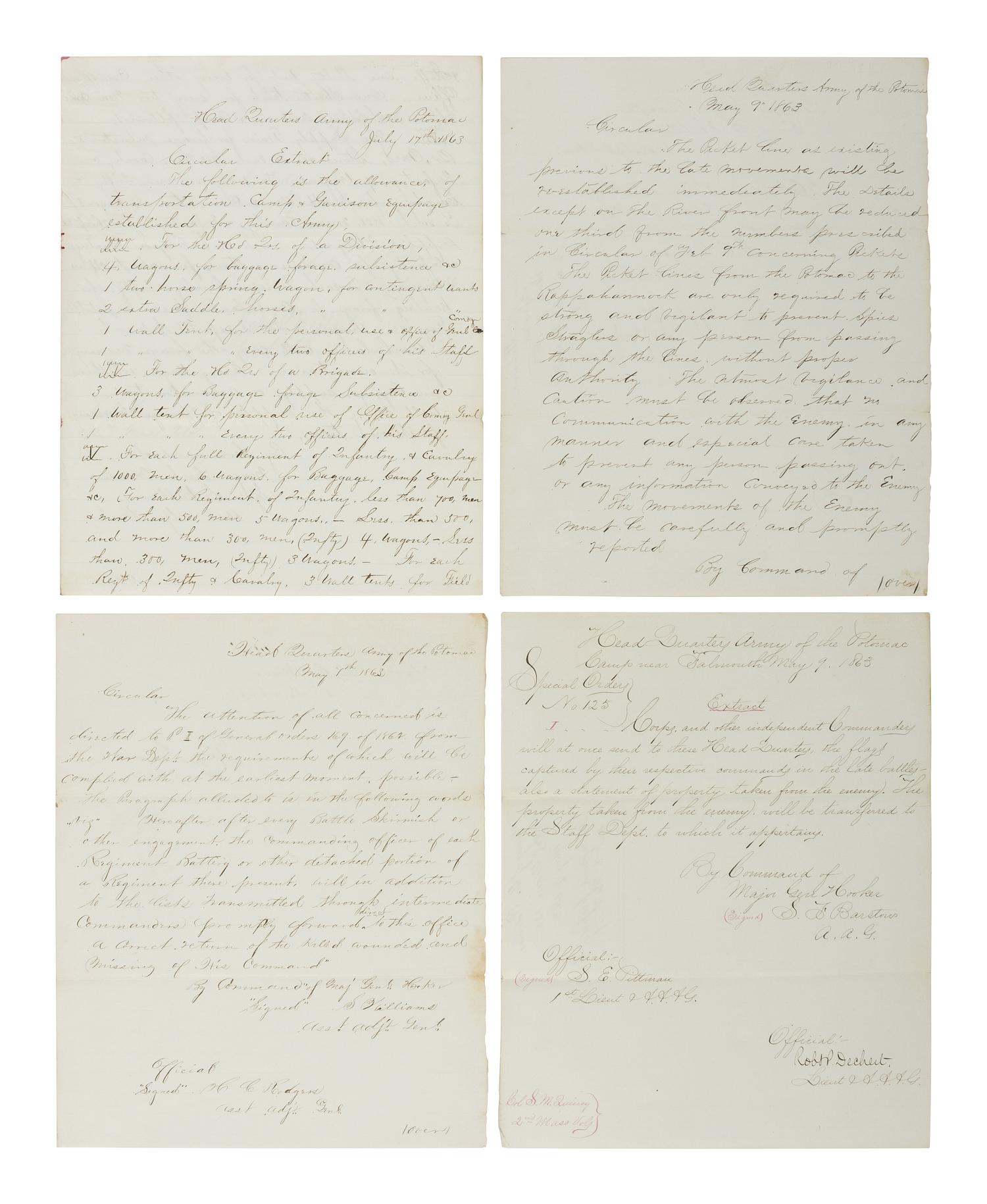 [CIVIL WAR]. War-date documents involving the 2nd Massachusetts Infantry.