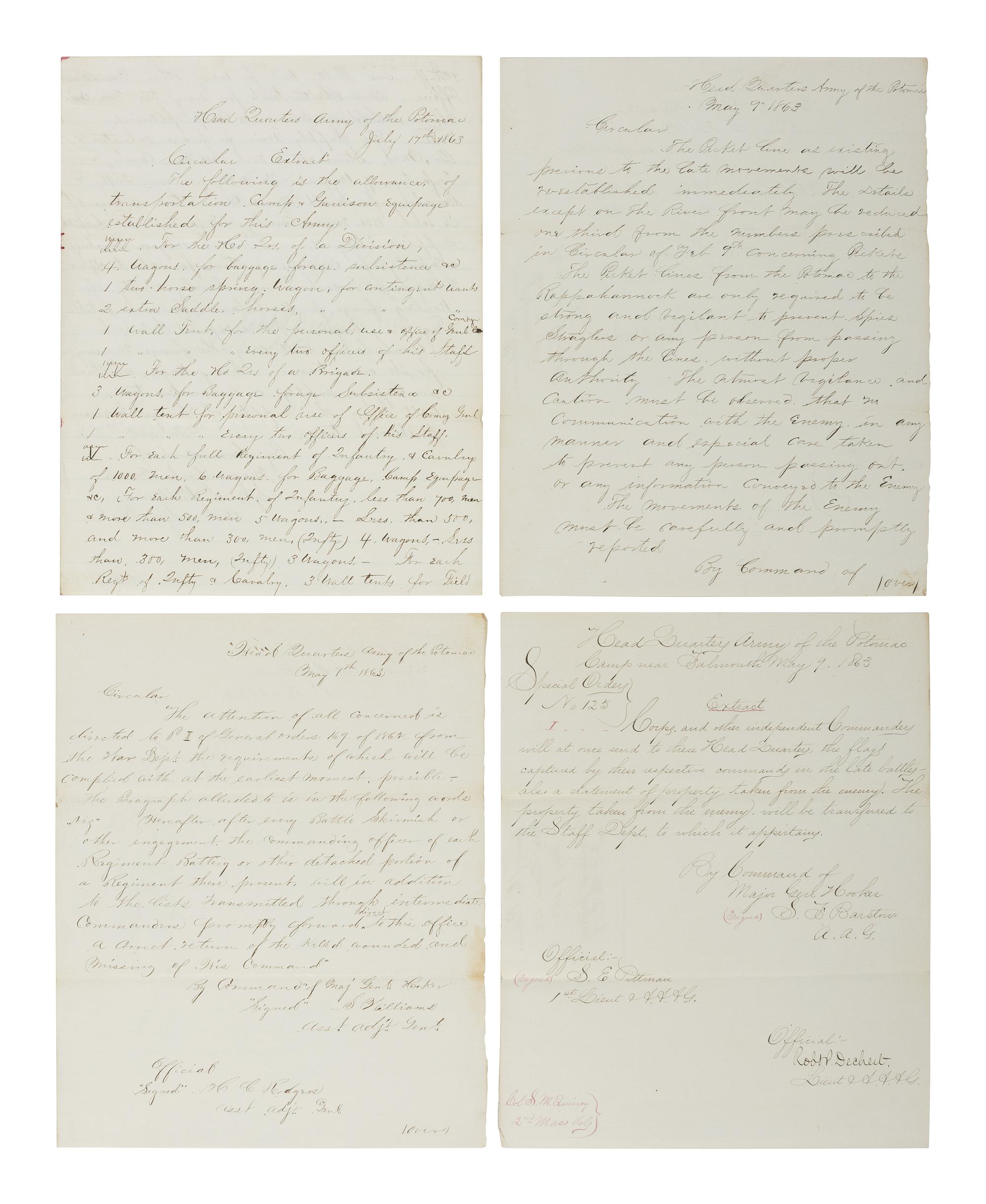 [CIVIL WAR]. War-date documents involving the 2nd Massachusetts Infantry.