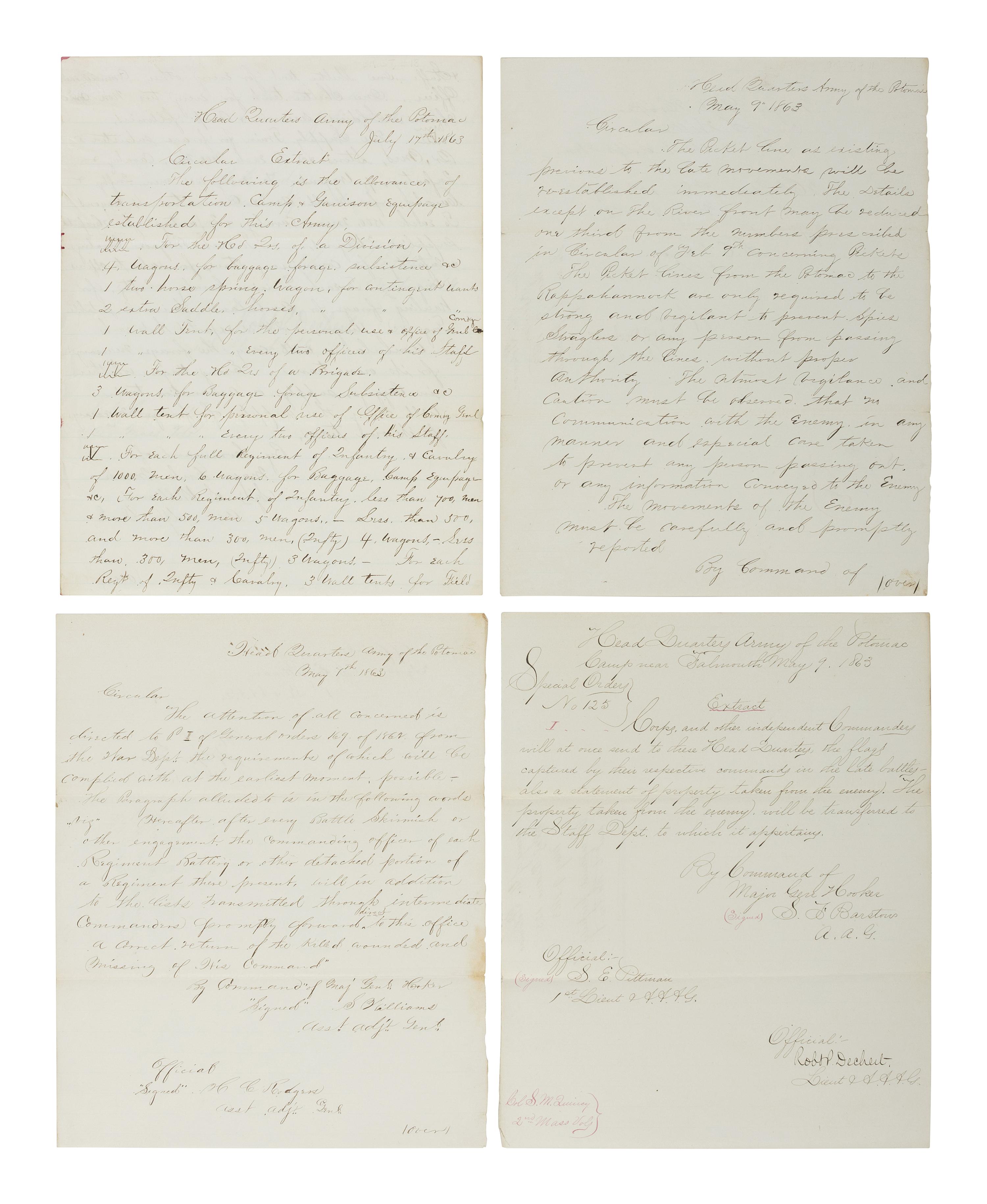 [CIVIL WAR]. War-date documents involving the 2nd Massachusetts Infantry.
