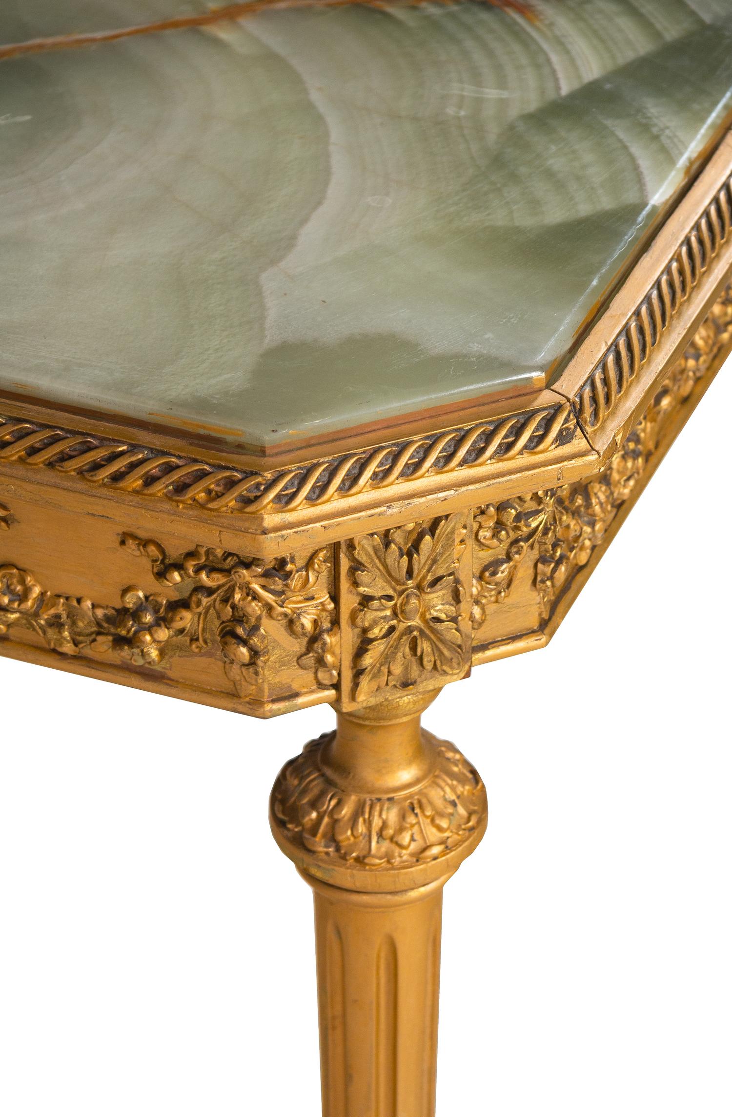 A Louis XVI Style Giltwood Onyx-Top Side Table