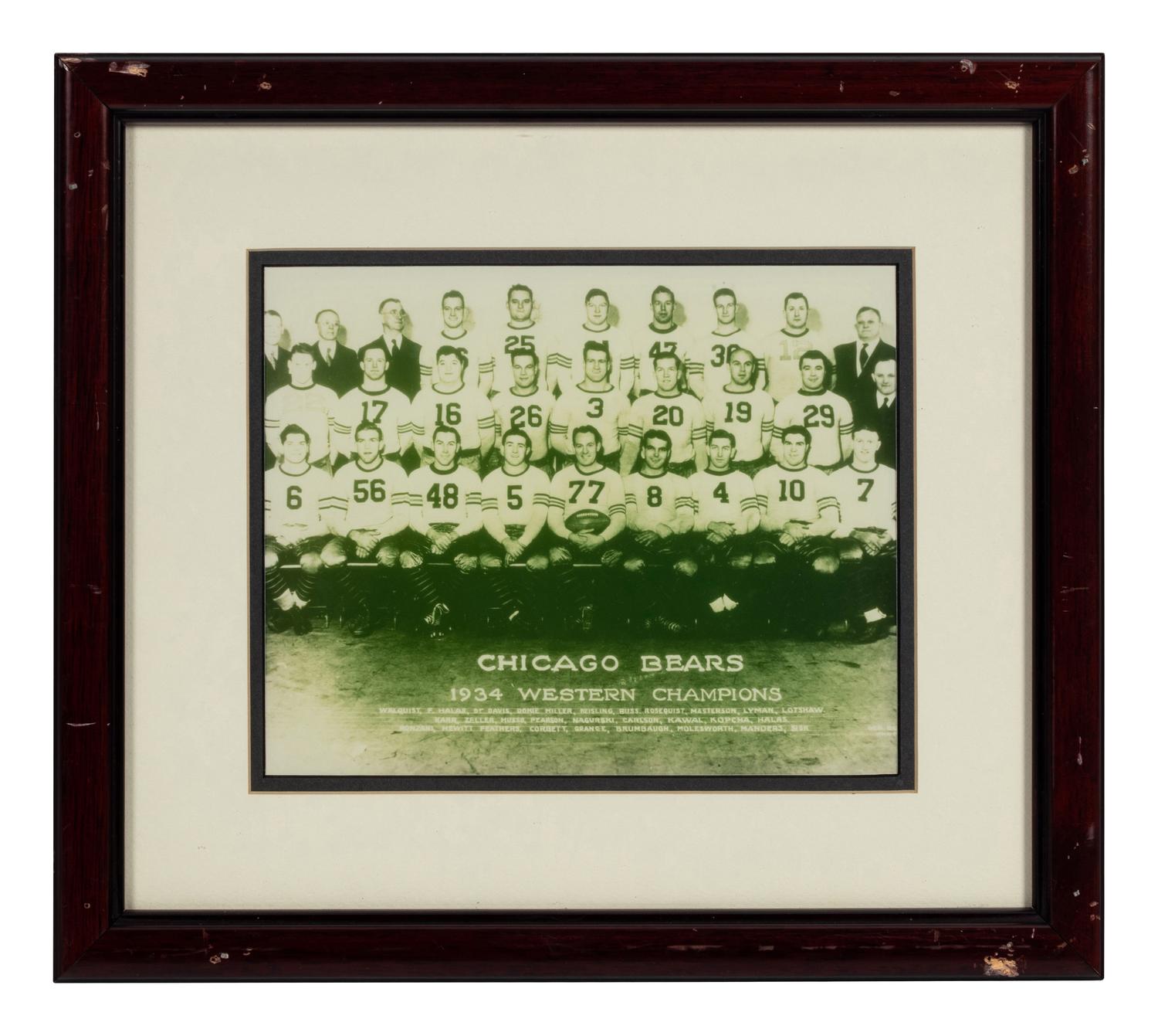 A Group of Nine Early Years of the Chicago Bears Photographs Formerly Displayed at Mike Ditka’s Restaurant.