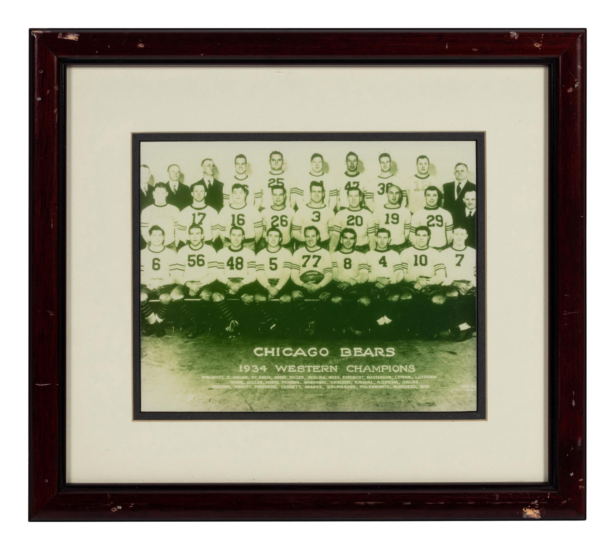 A Group of Nine Early Years of the Chicago Bears Photographs Formerly Displayed at Mike Ditka’s Restaurant.