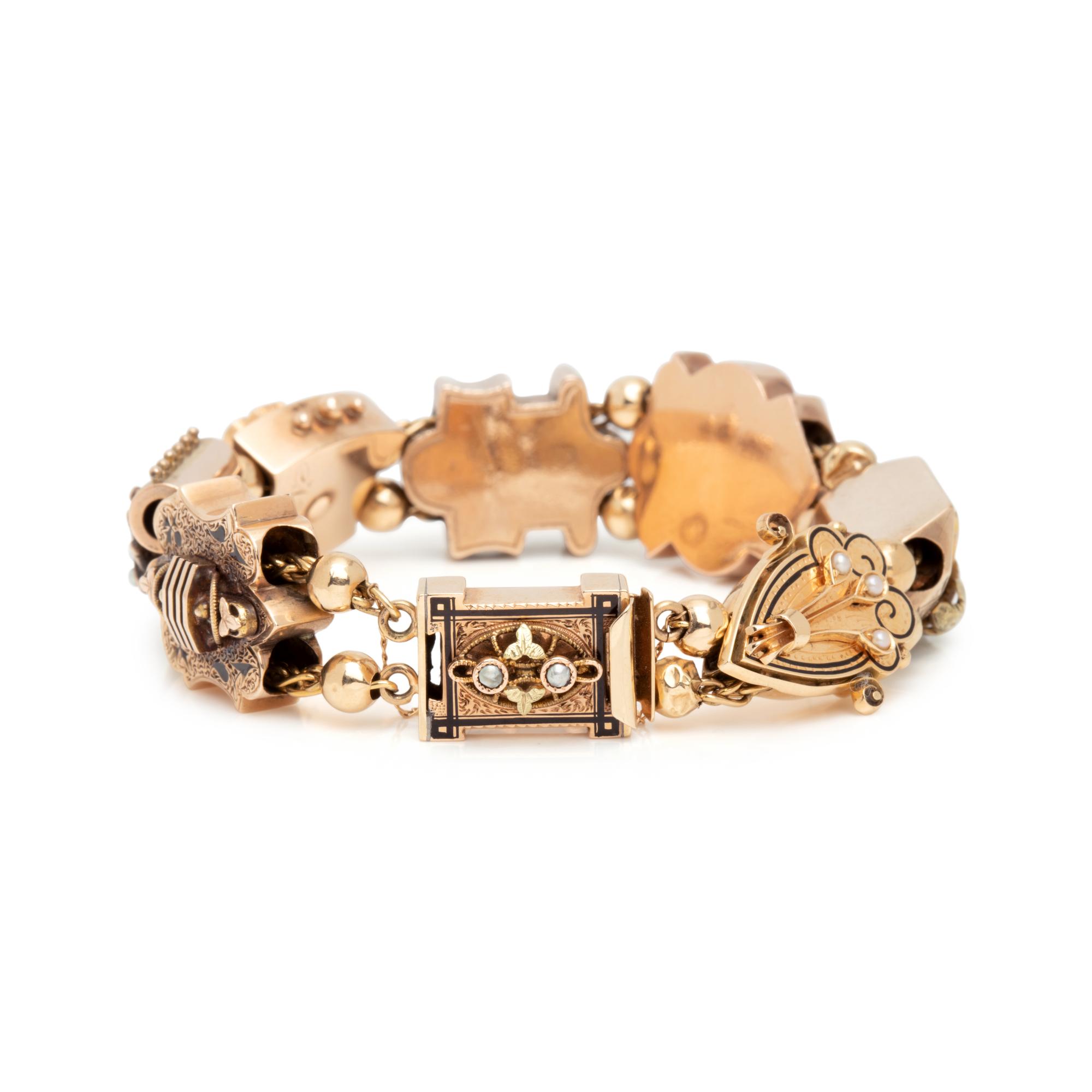 GOLD-FILLED, SEED PEARL AND ENAMEL SLIDE BRACELET