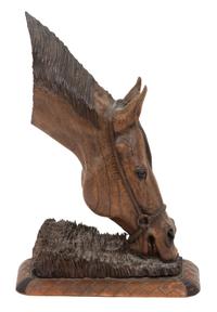 A Brazilian Carved Wood Sculpture of A Horse Feeding Height 23 inches. — 20TH CENTURY