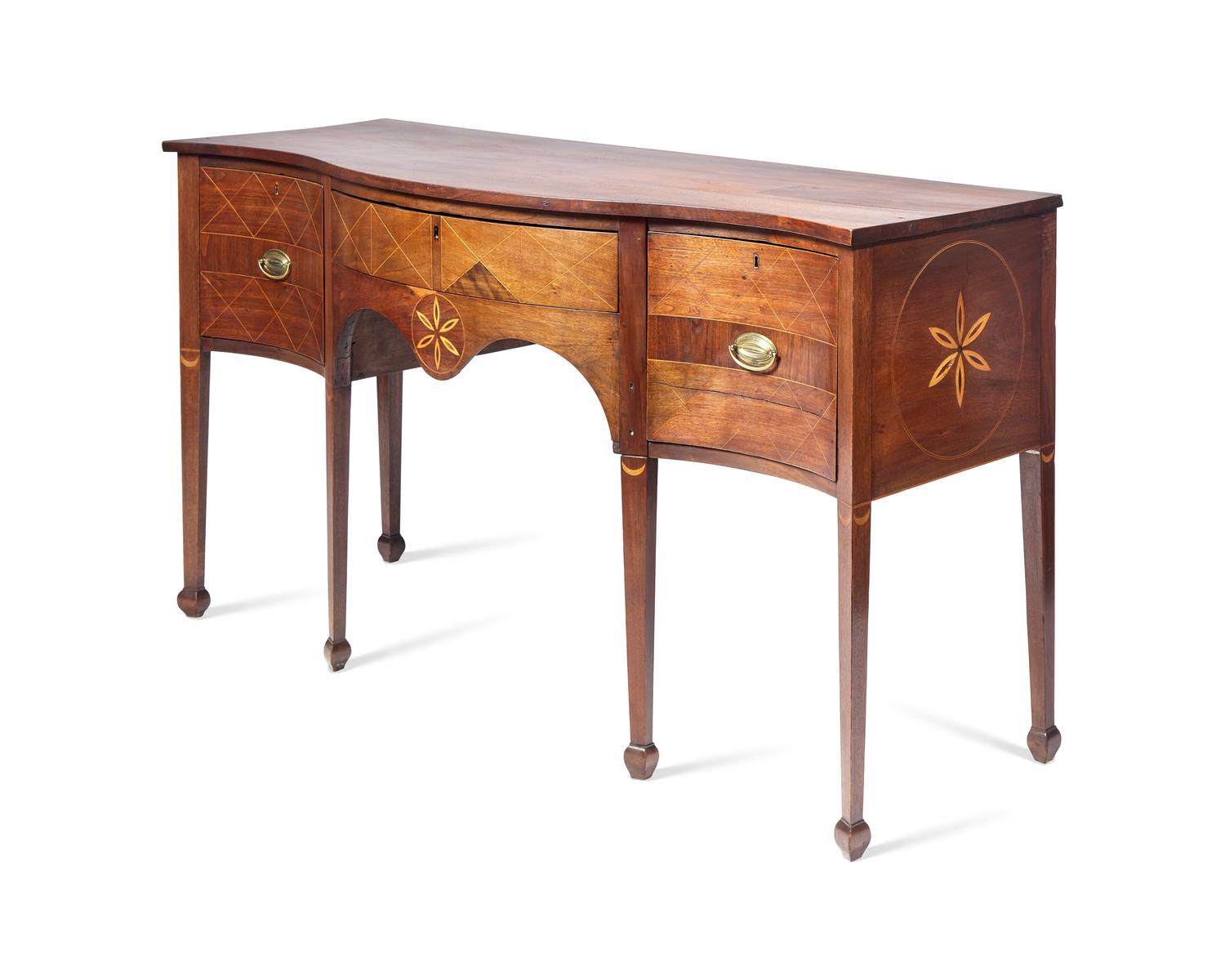 A Federal Inlaid Serpentine Walnut Sideboard