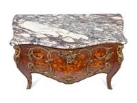 A Louis XV Style Gilt-Bronze-Mounted Marquetry Bombe Commode