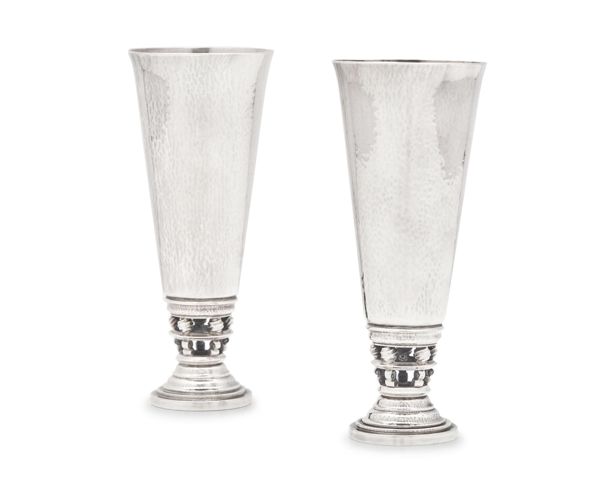 A Pair of Johan Rohde Designed Georg Jensen Silver Vases