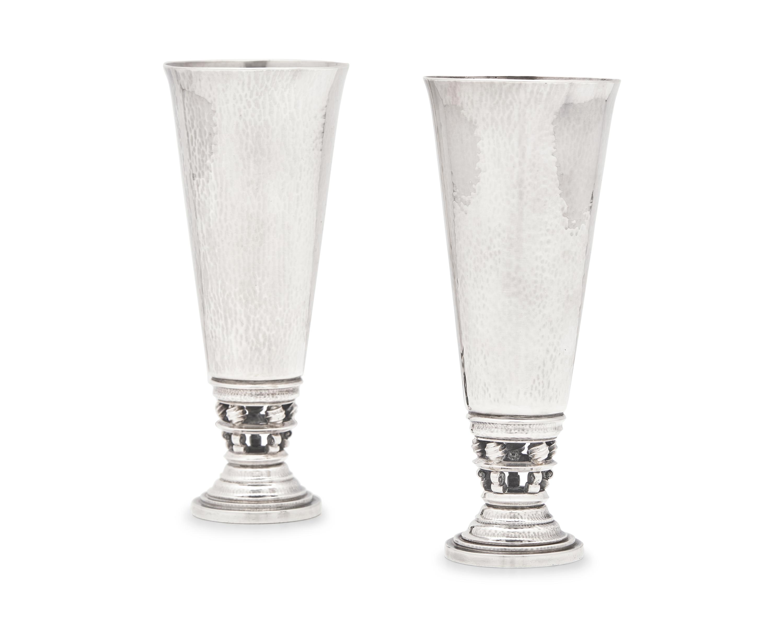 A Pair of Johan Rohde Designed Georg Jensen Silver Vases