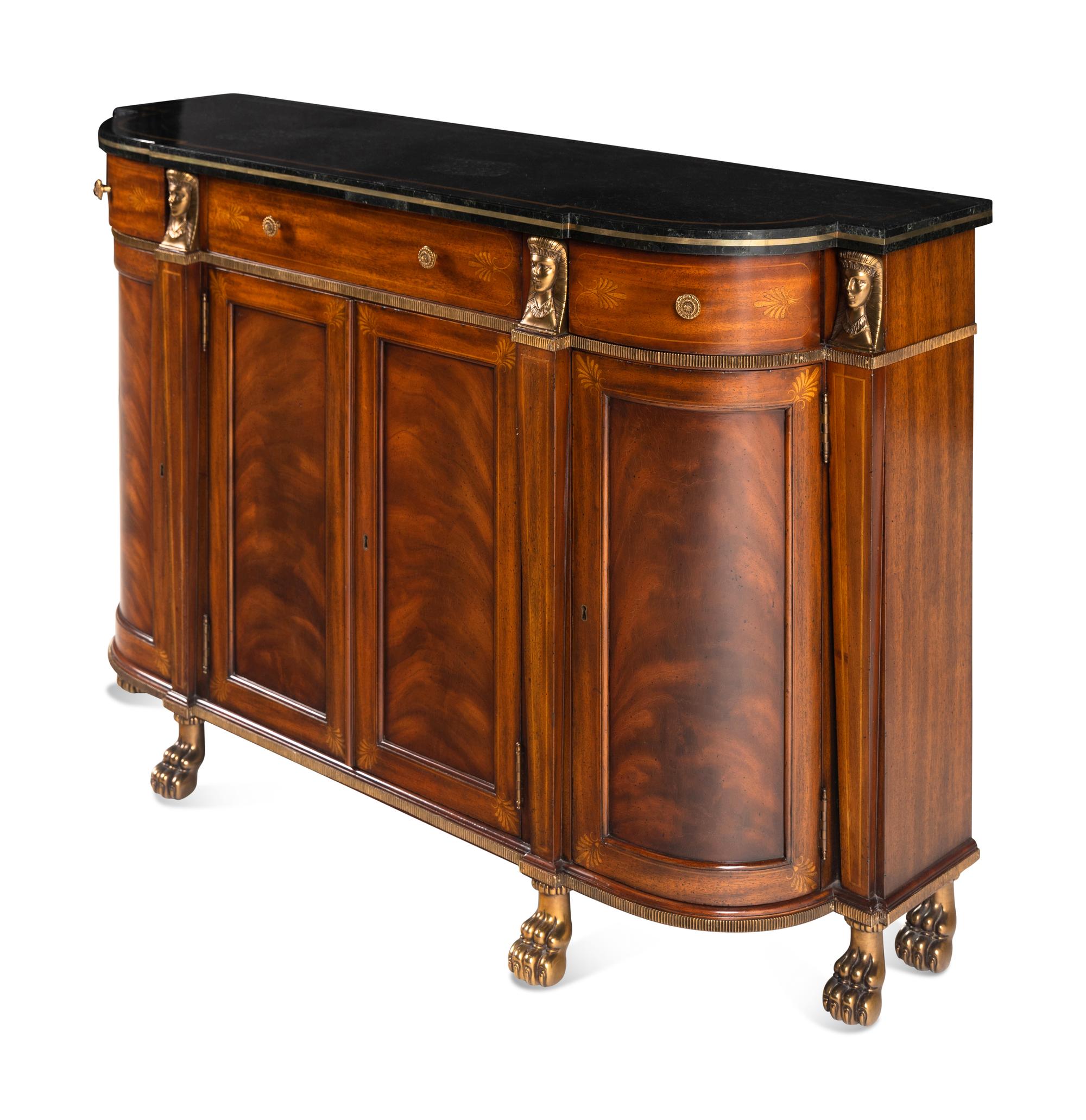 A Maitland-Smith Empire Style Gilt Metal Mounted Fossil Stone Top Cabinet