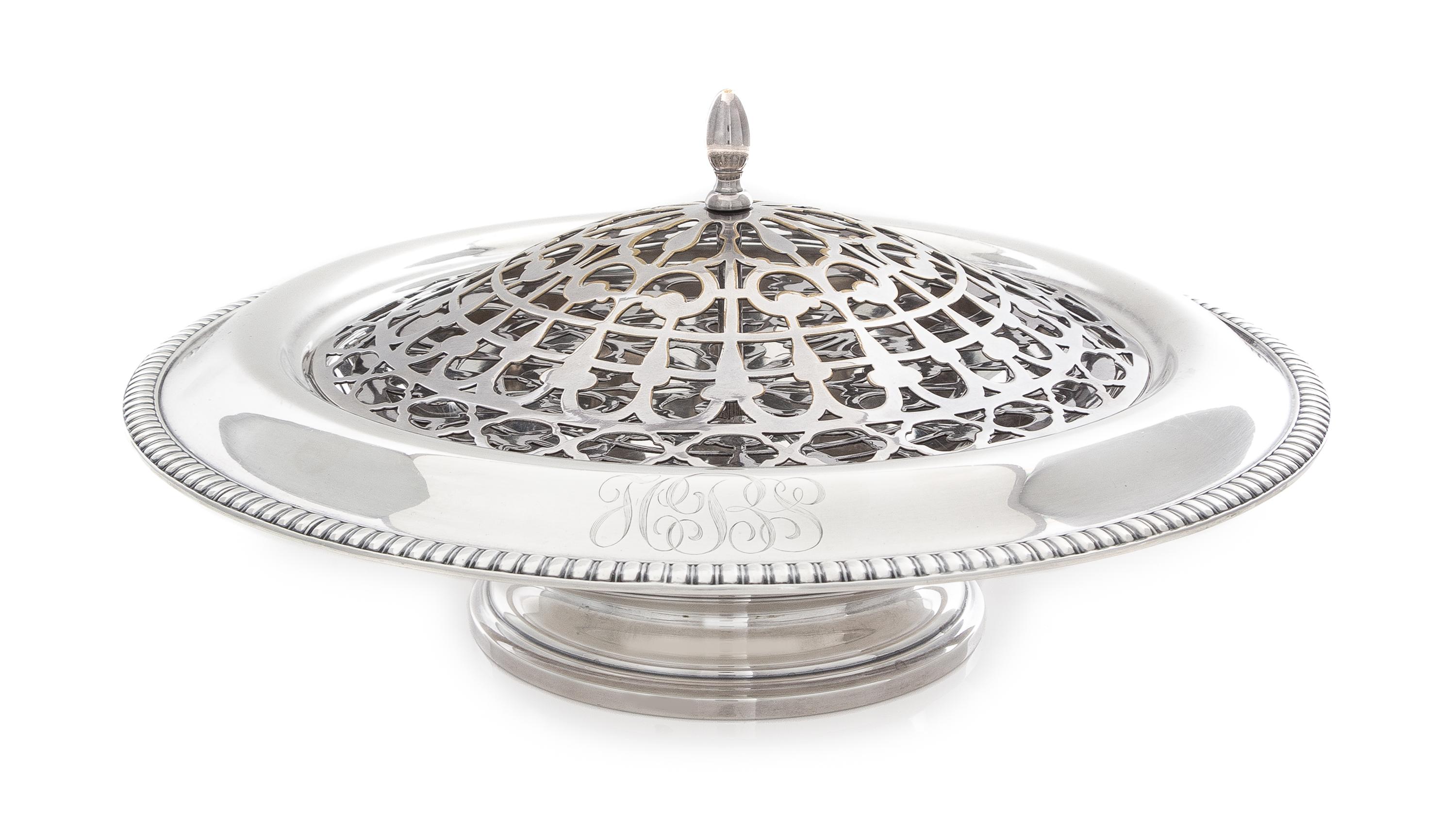 An American Silver Centerpiece Bowl, Gorham Mfg. Co., Providence, RI, having a gadroon rim, the border with an engraved script monogram