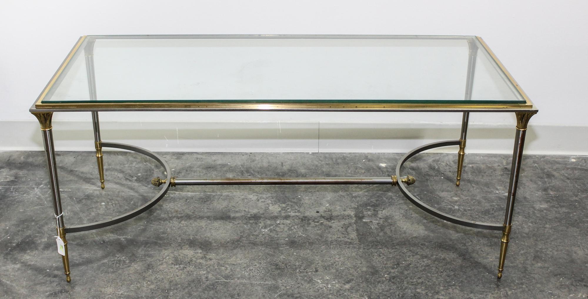 A Brass and Steel Low Table Height 17 3/4 x width 42 x depth 20 inches. — 20TH/21ST CENTURY