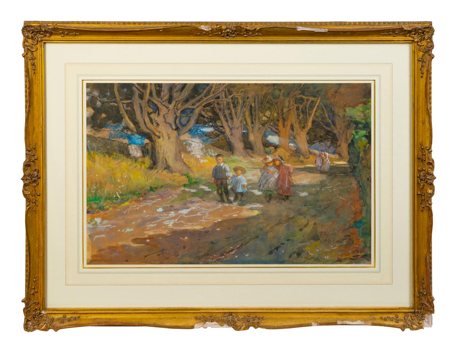 Family on a Hillside and Children in a Forest