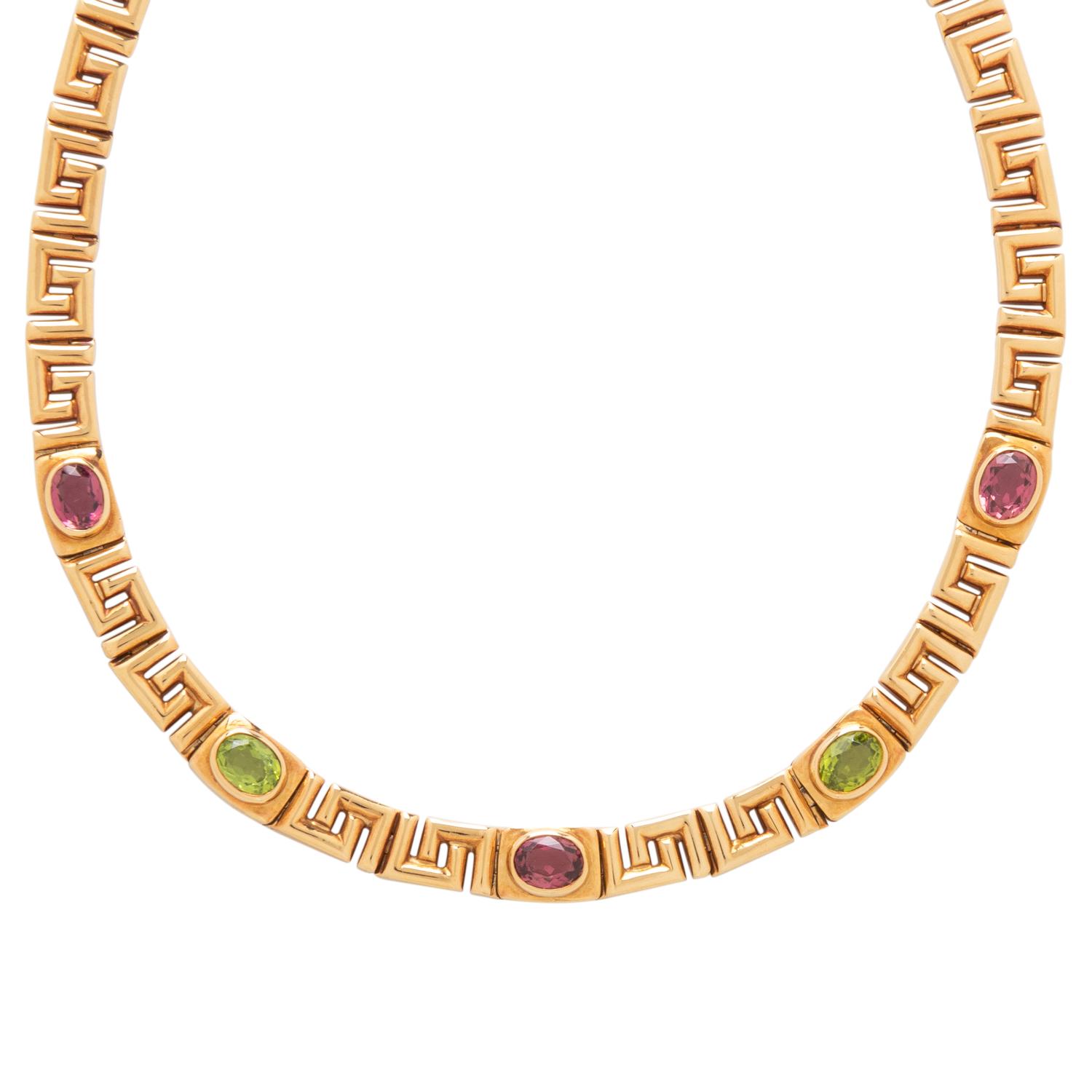BULGARI, YELLOW GOLD, PINK TOURMALINE AND PERIDOT NECKLACE