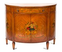 An Edwardian Painted Satinwood Demilune Side Cabinet Height 36 1/4 x width 44 x depth 20 1/4 inches. — LATE 19TH CENTURY