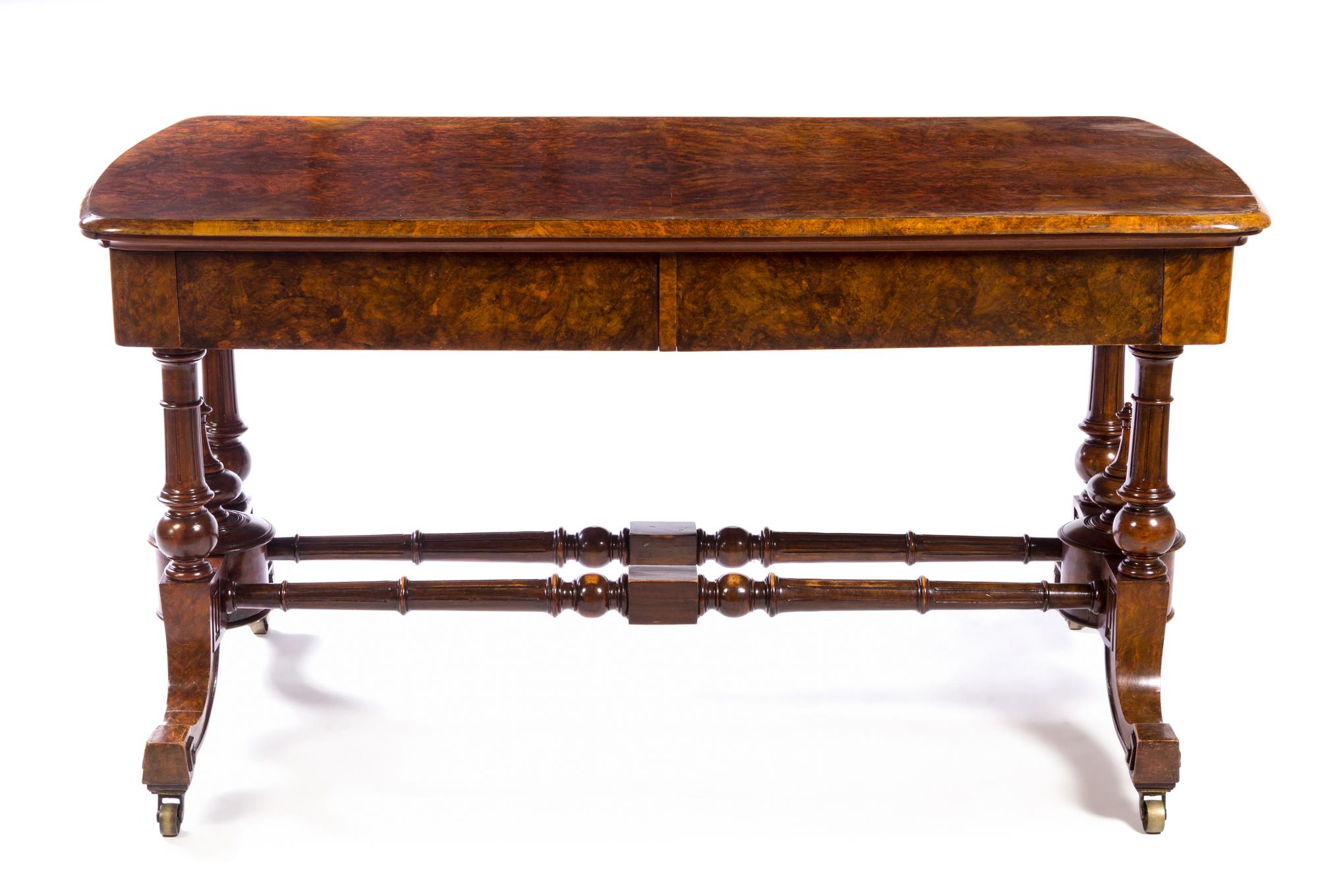 A Regency Burlwood Writing or Sofa Table Height 31 x width 56 1/2 x depth 29 1/2 inches. — 19TH CENTURY