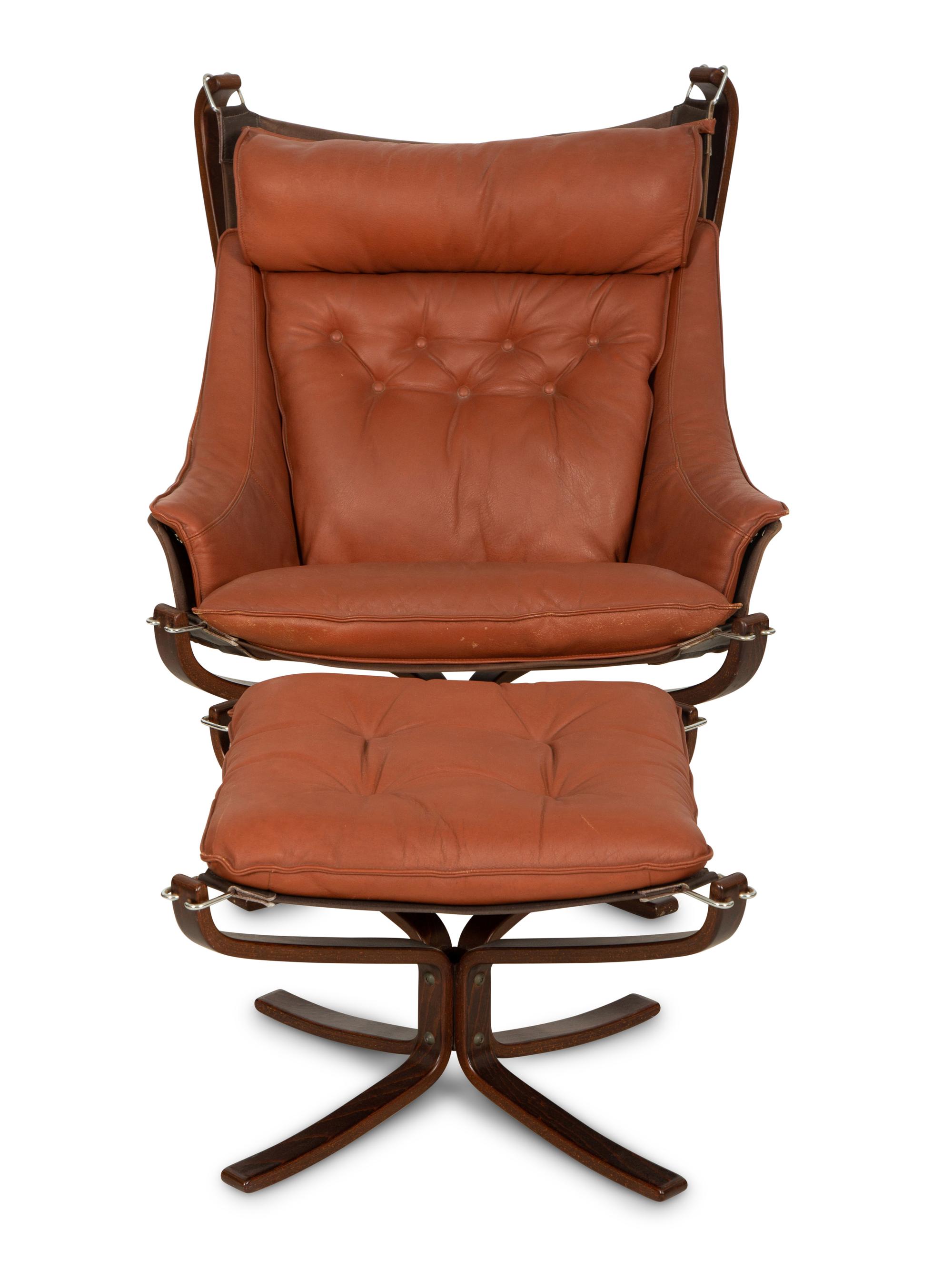 A Falcon Leather Armchair and Ottoman by Sigurd Ressell for Vatne Mobler