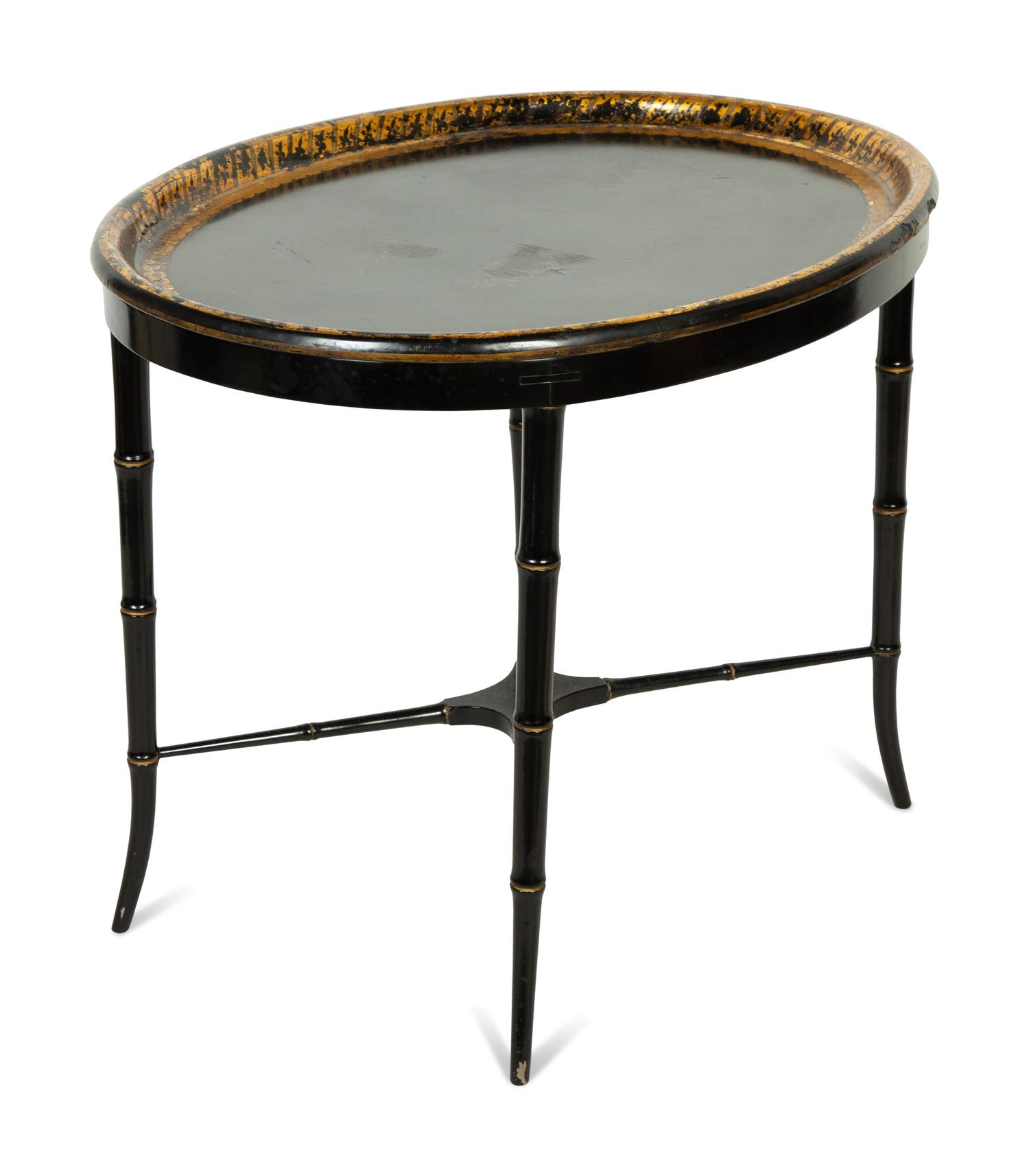 An English Papier-Mâché Tray on a Later Stand