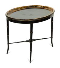 An English Papier-Mâché Tray on a Later Stand