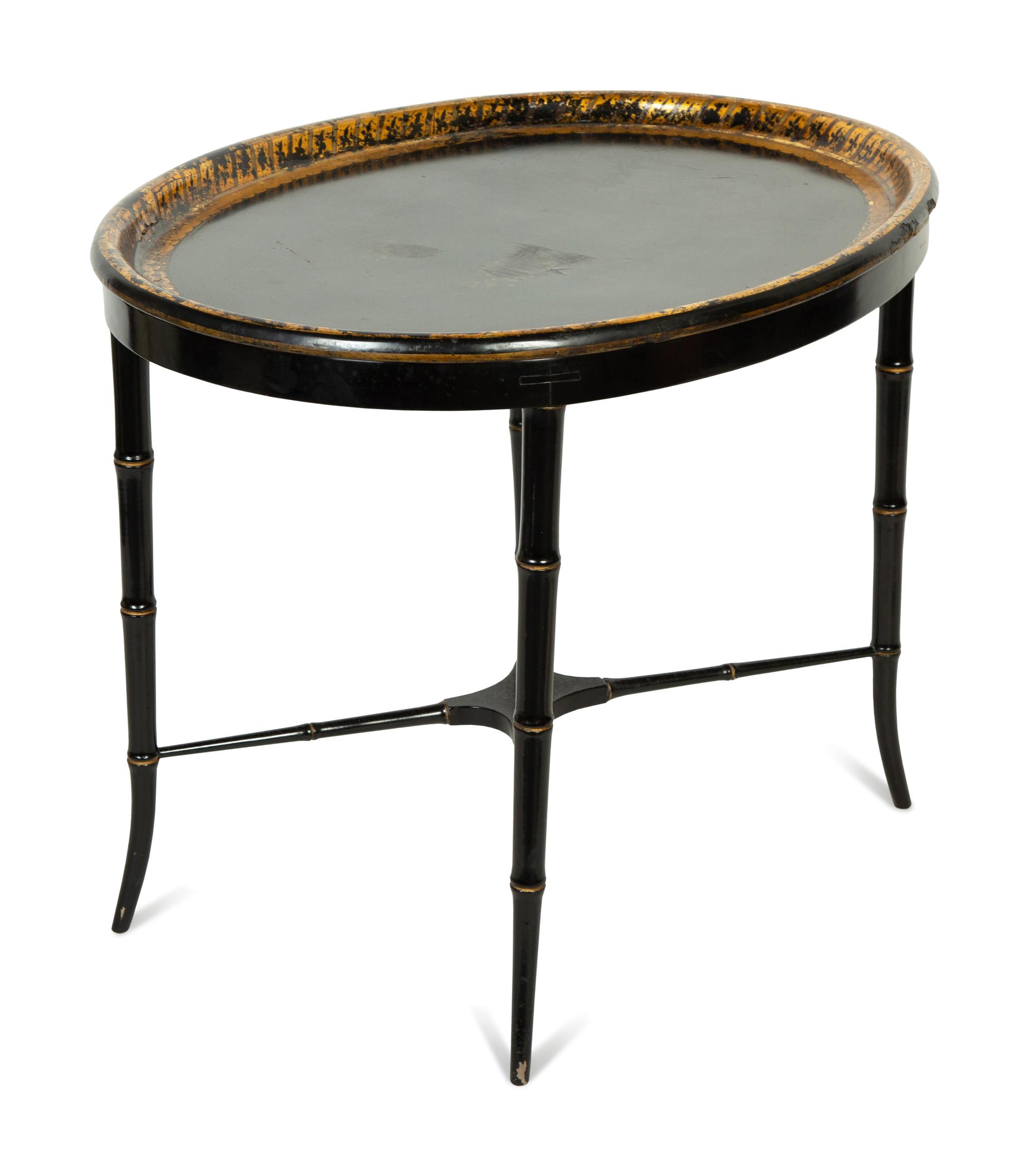 An English Papier-Mâché Tray on a Later Stand