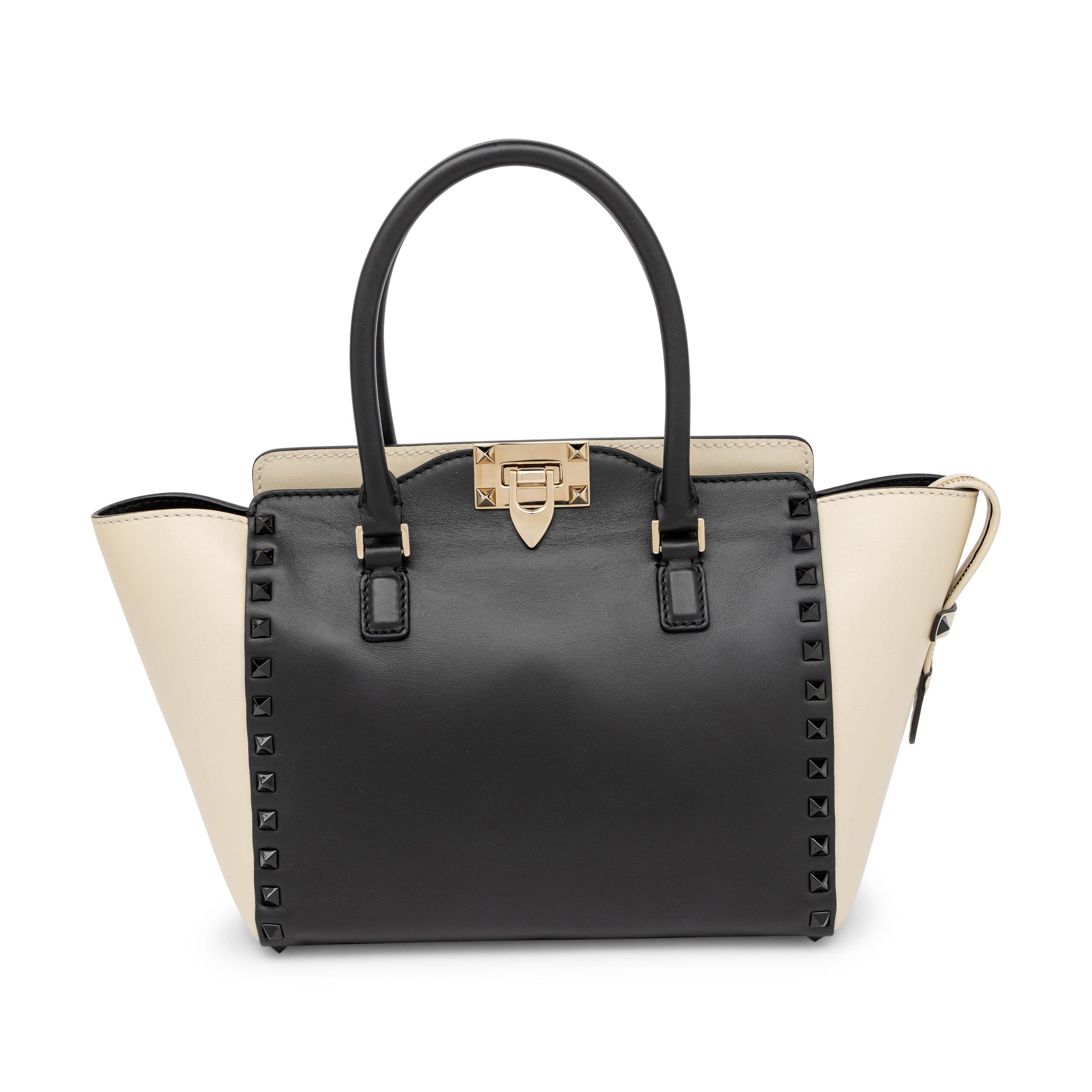 Valentino, Rockstud Tote in Black & Cream Leather