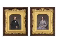 Two English Painted Porcelain Portrait Plaques of a Gentleman and Lady