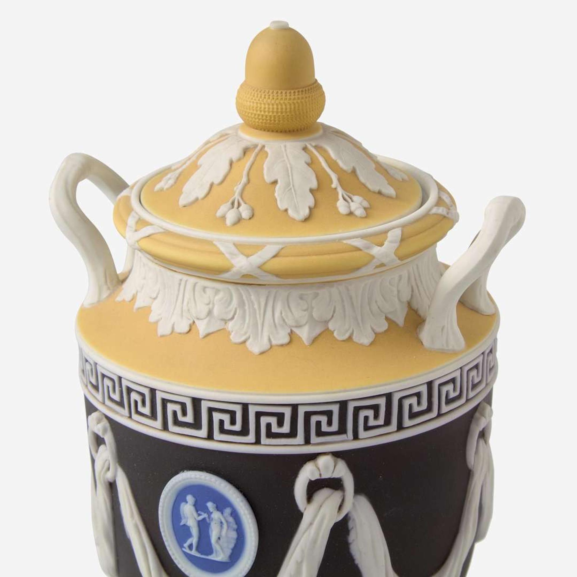 A Wedgwood Four Color Jasperware Covered Vase UK, circa 1910