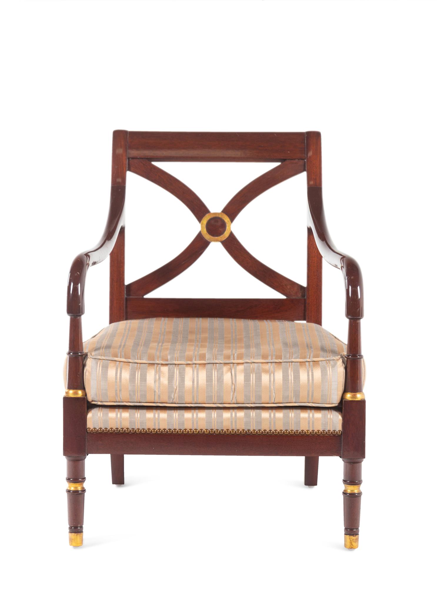 A Pair of Regency Style Parcel Gilt Armchairs