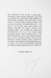 (LAURENS, HENRI) HOMER. L'Odysee. Paris, 1952. Limited, signed.