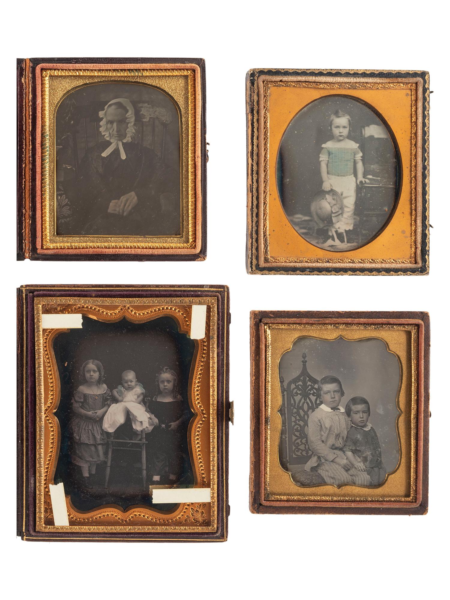 [EARLY PHOTOGRAPHY]. A group of 17 daguerreotype portraits featuring sitters with ornate, unusual, or highly visible chairs, including: