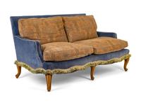 A Pair of French Provincial Velvet and Art Nouveau Inspired Upholstered Settees — 20TH CENTURY