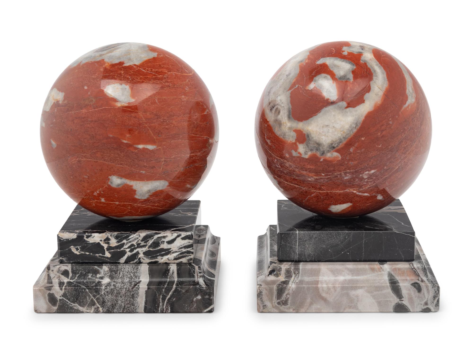 A Pair of Italian Marble Spherical Bookends