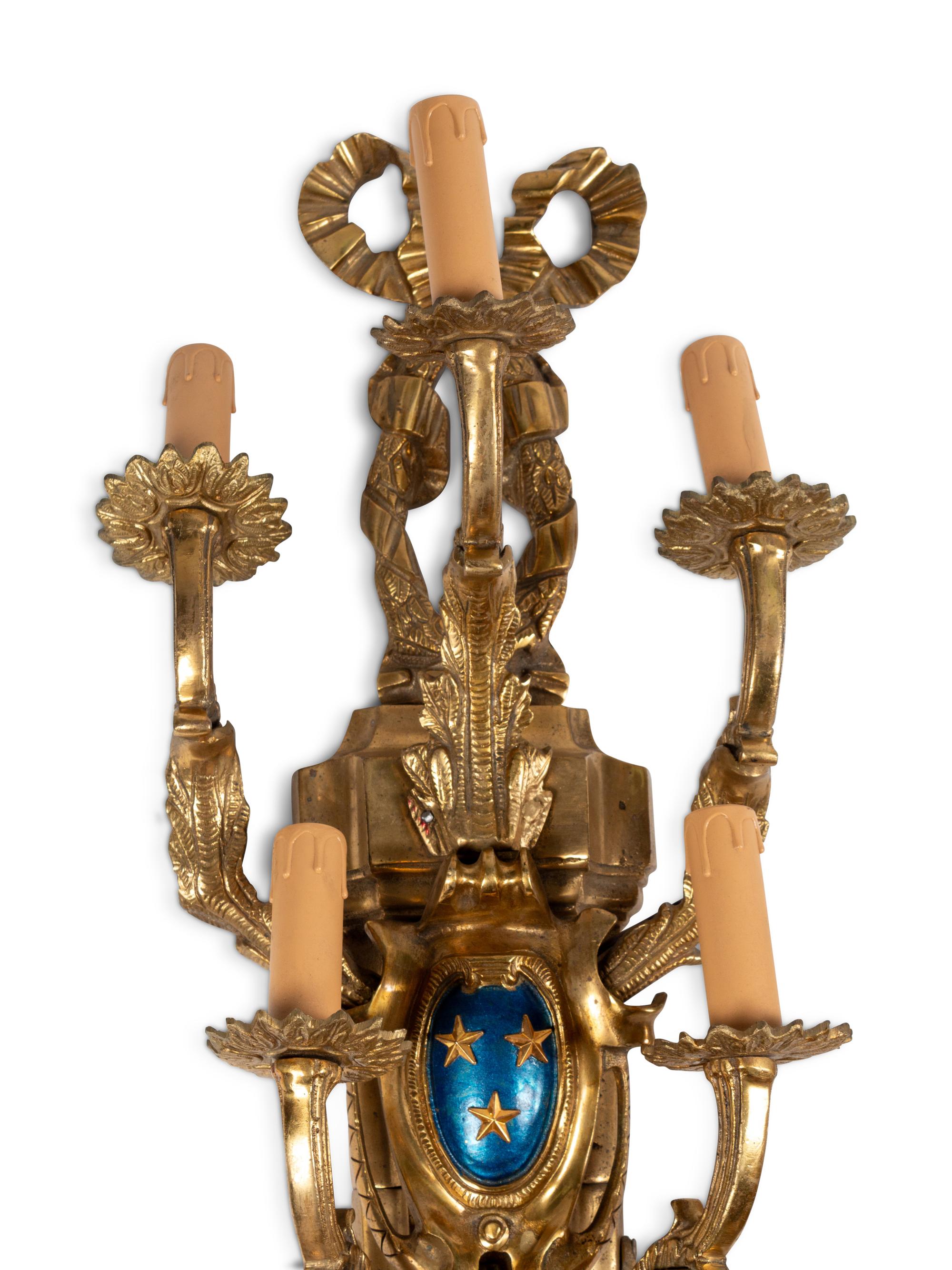 A Set of Four Gilt Bronze Five-Light Sconces