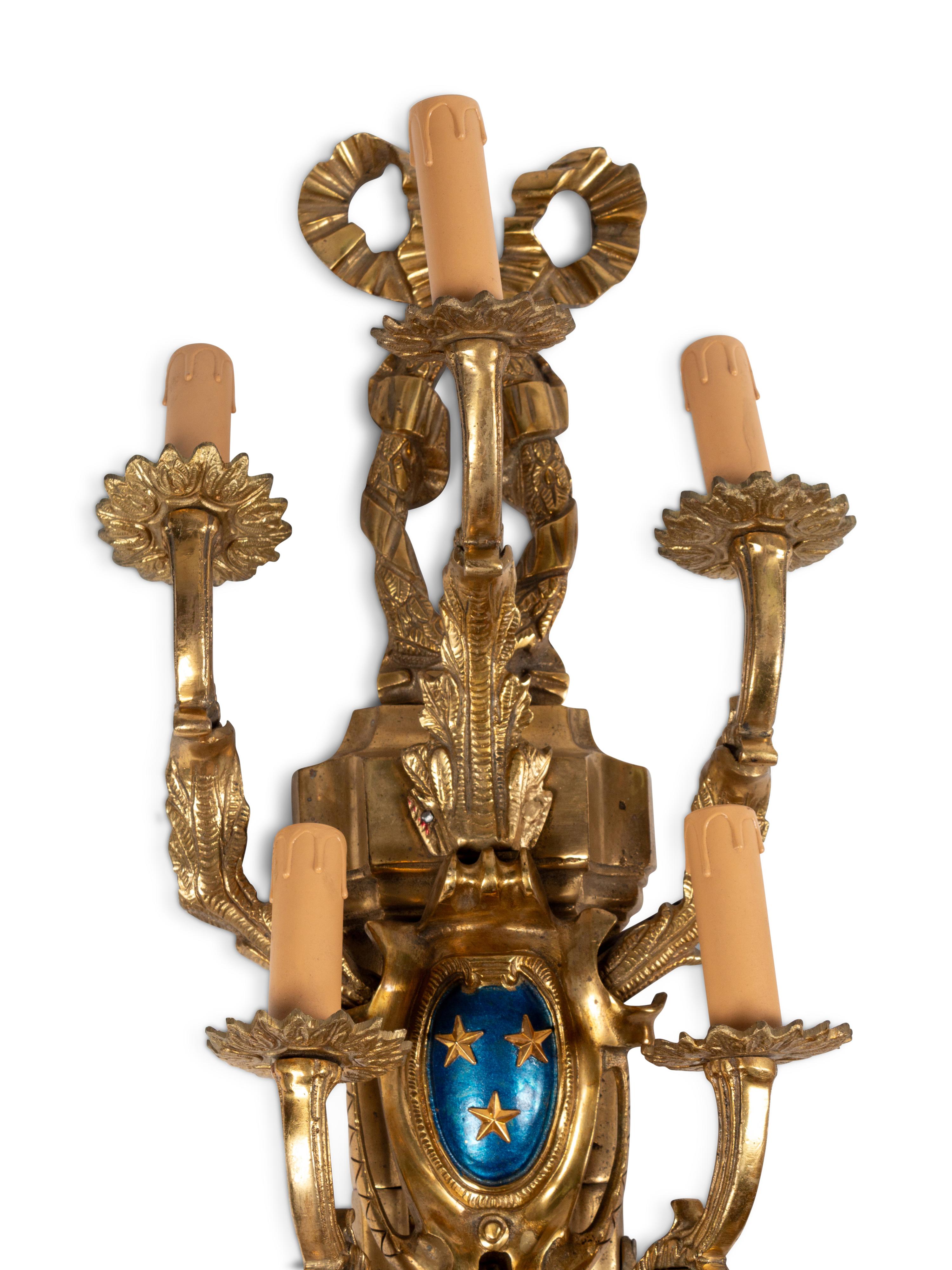 A Set of Four Gilt Bronze Five-Light Sconces