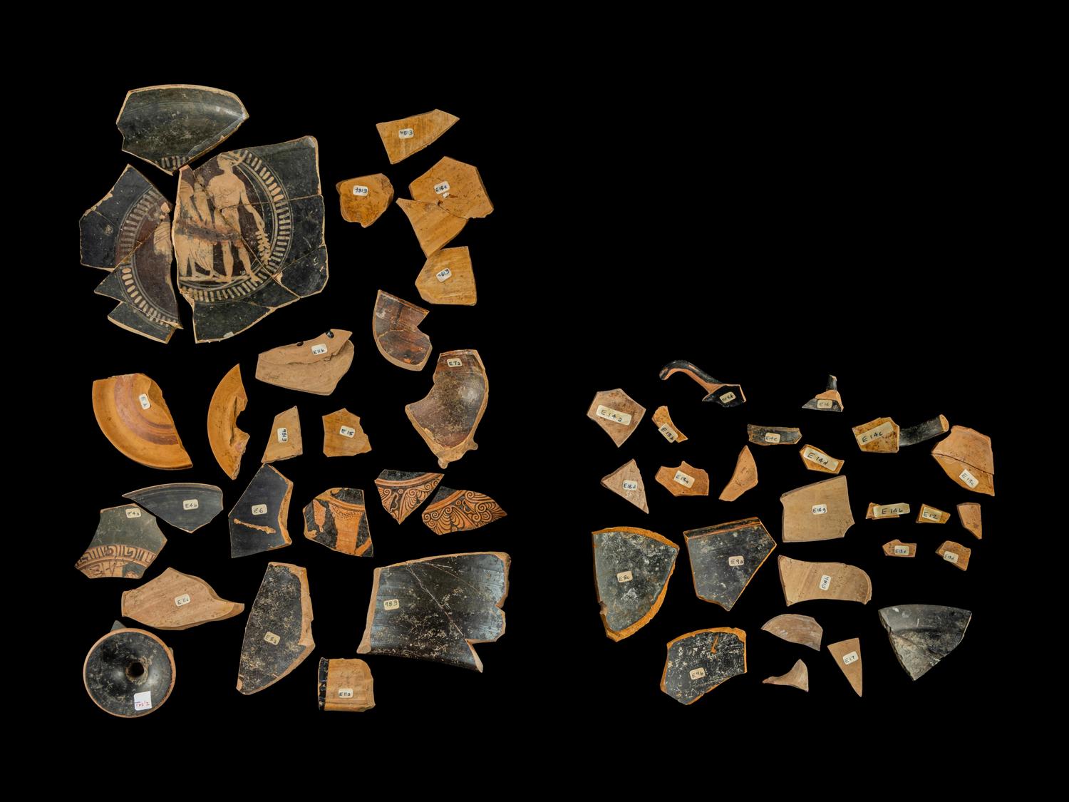 50 Etruscan Red and Black-Figured Vase Fragments