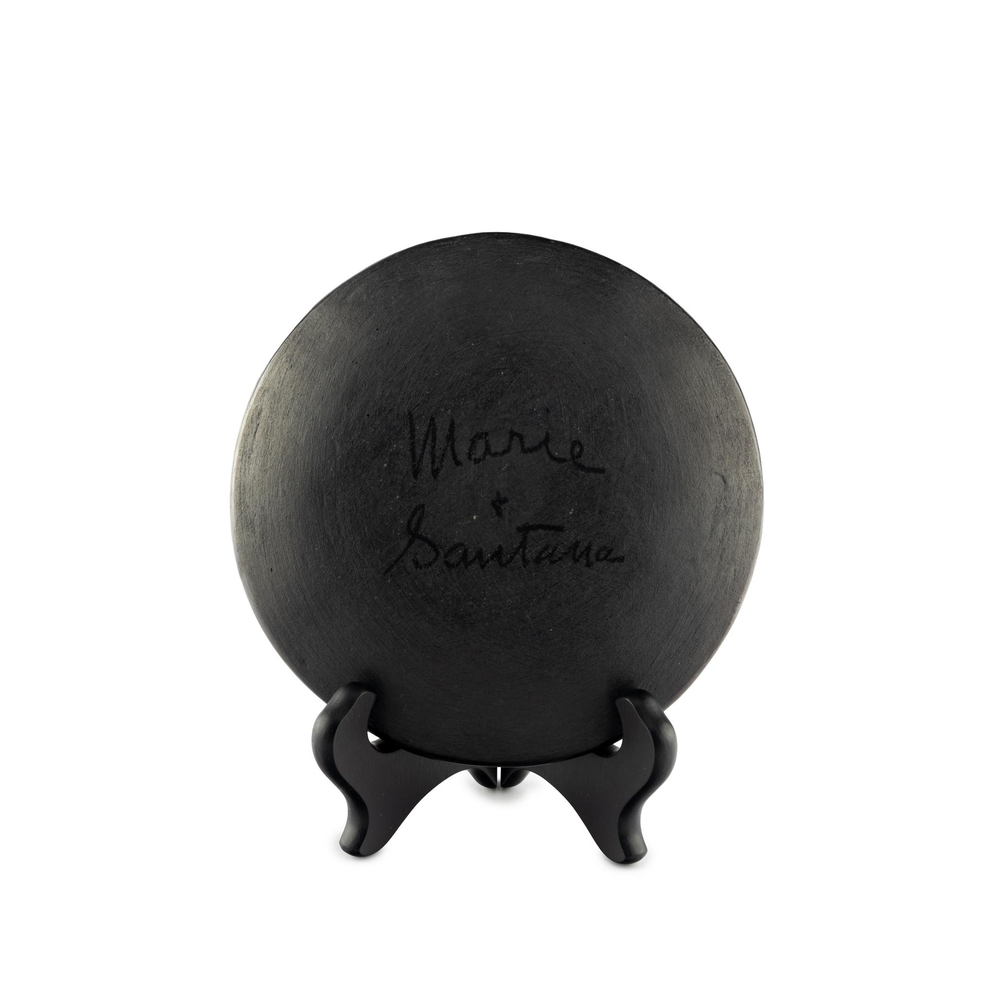 Blackware Pottery Plate, Repeating Feathers, Gunmetal Finish 1943-1956