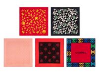 Five Chanel Silk Scarves