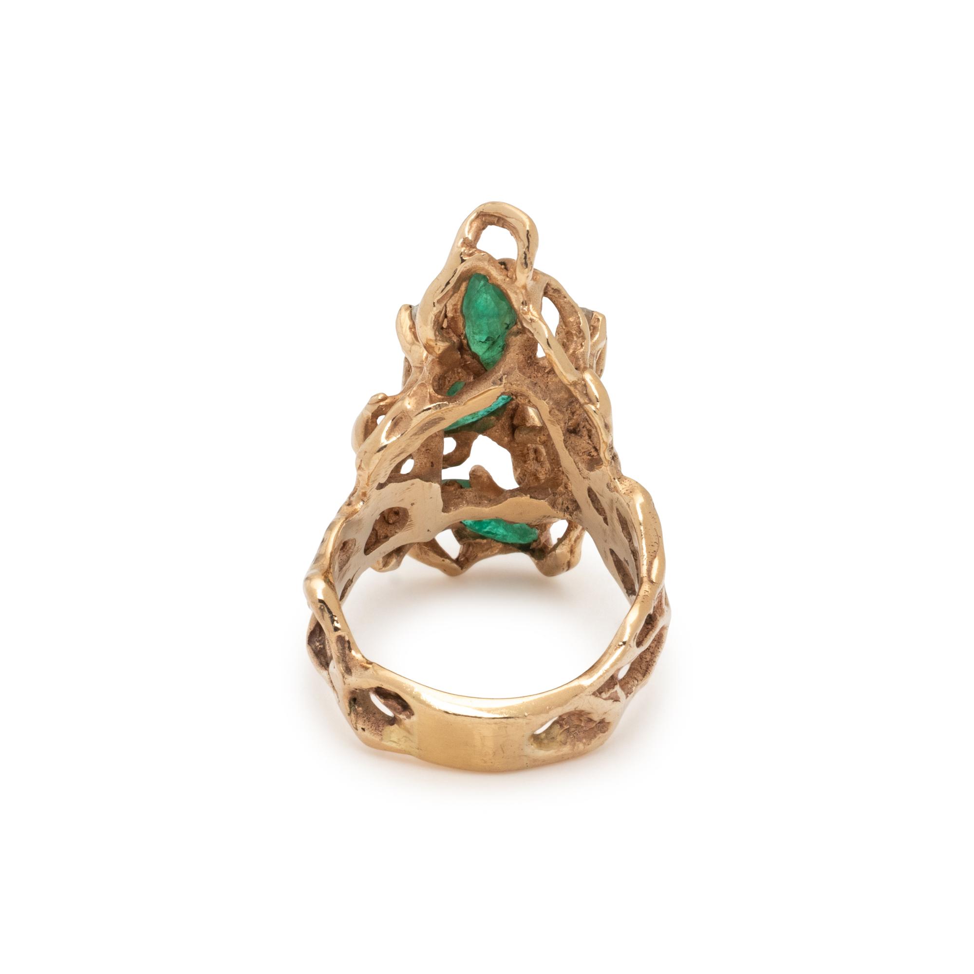 EMERALD, DIAMOND, AND YELLOW GOLD RING
